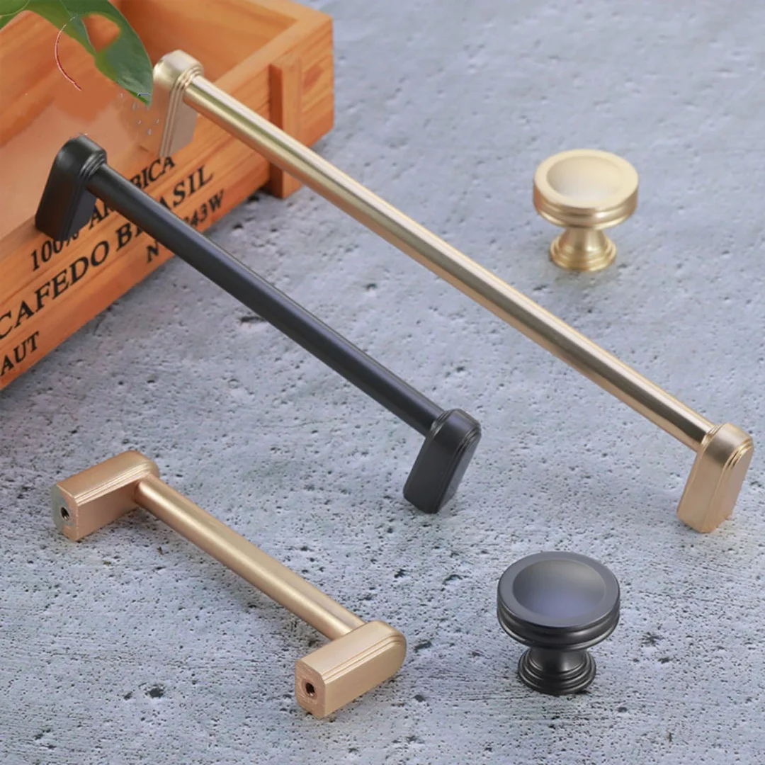 96 128 192mm Modern Simple Fashion Gray Wardrobe Cupboard Door Handle Stain Brass Drawer Dresser Kitchen Cabinet Hardware Knob