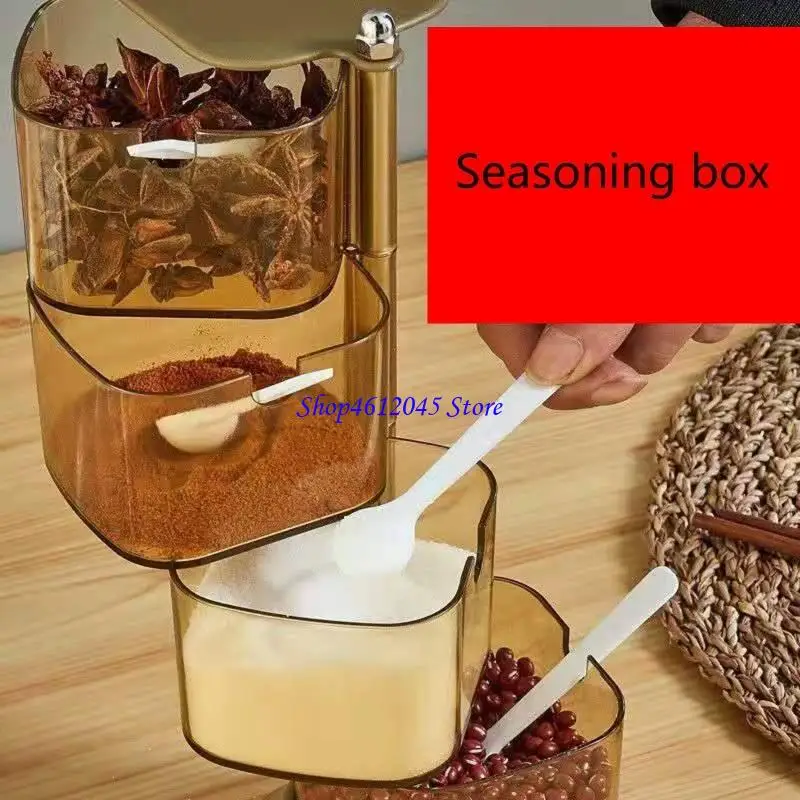 

L69A Multi-layer Seasoning Box Rotatable Spice Jar Condiment Storage Container with Spoon Household Kitchenware