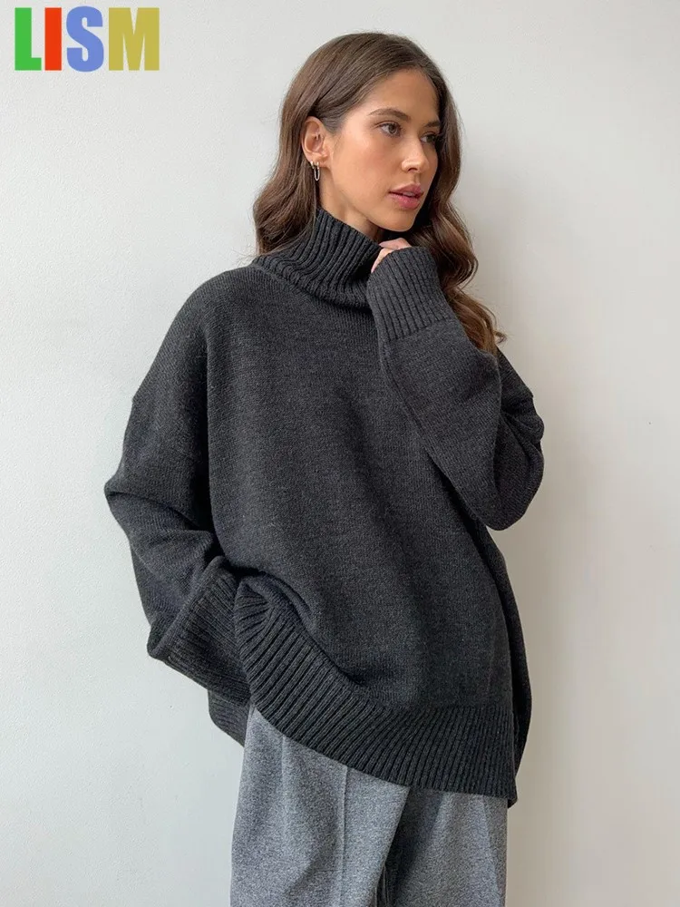 

LISM 2025 Winter Solid Loose Turtleneck Knitted Women's Sweater Casual Soft Warm Female Basic Thick y2k hoodies sweatshirt