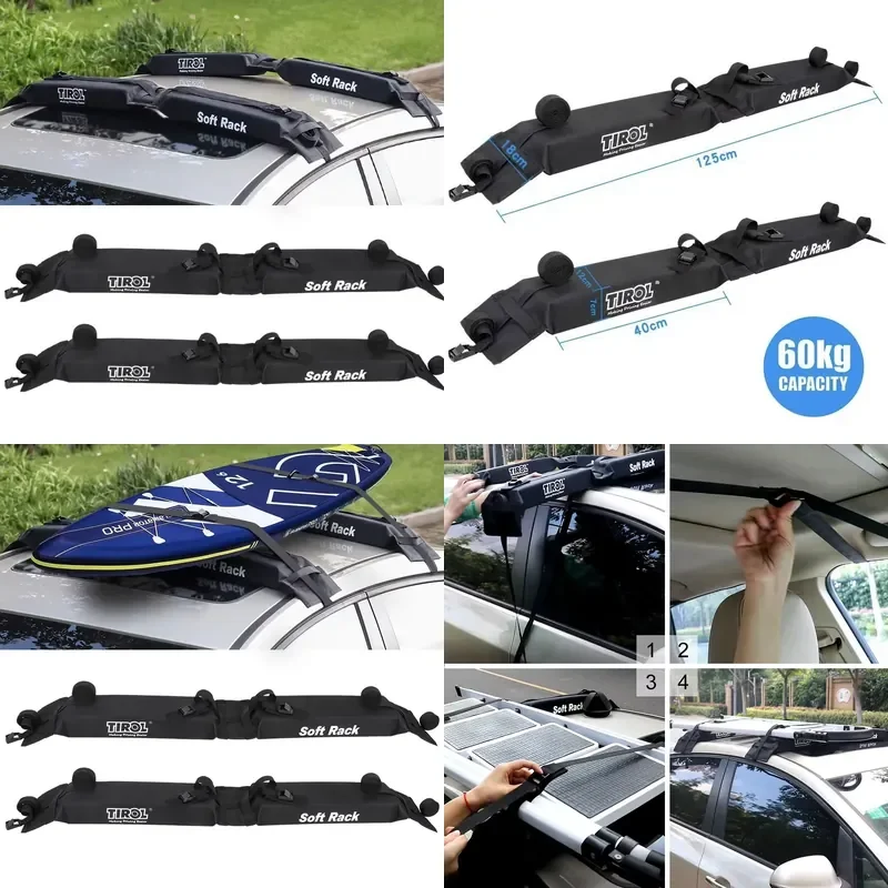 Roof Rack Padded Foldable Roof Cross Bar Surfboard Luggage Padded Car SUV Soft