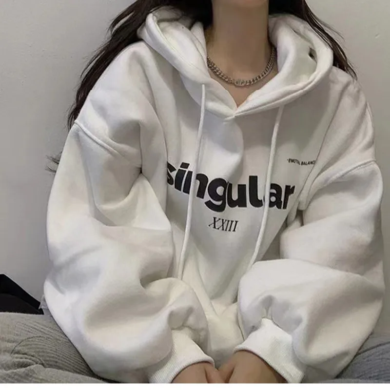 

Spring and Autumn New Hooded Sweater Women's Korean Version Large Size Coat Loose Drawstring Sweater Top