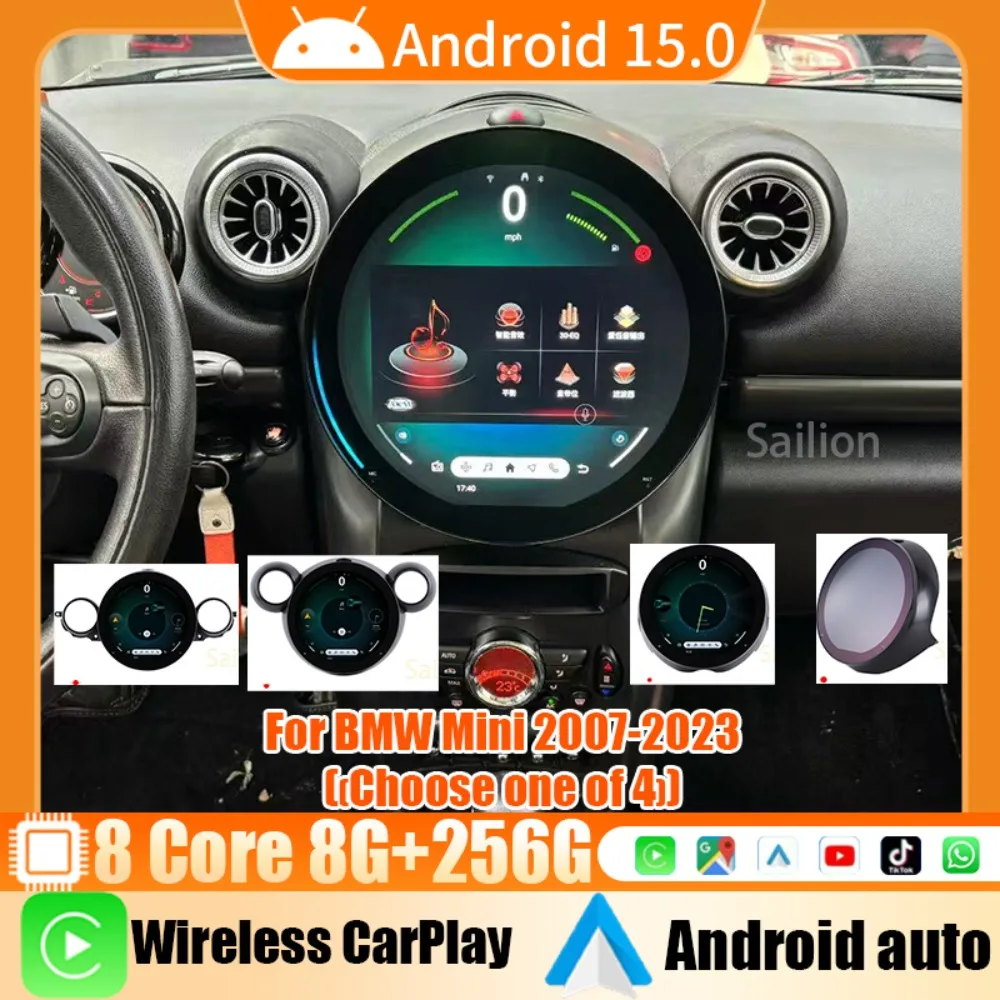 For BMW Mini 2007-2023 (Choose One of 4) Android15 3A Anti-glare Black Car Screen Radio Multimedia Player Support Carplay BT SWC