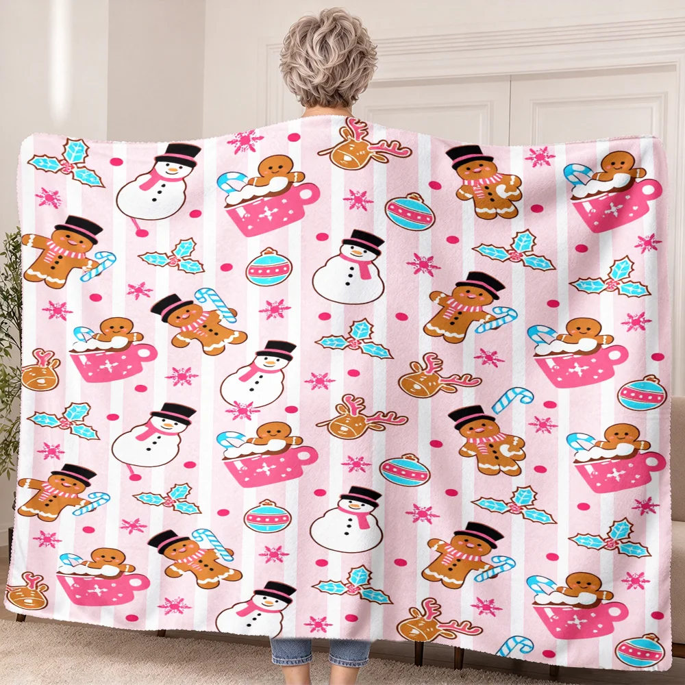 1PC Christmas Gingerbread Man, Snowman Print Wearable Blanket Soft and comfortable for both men and women. Perfect for family re