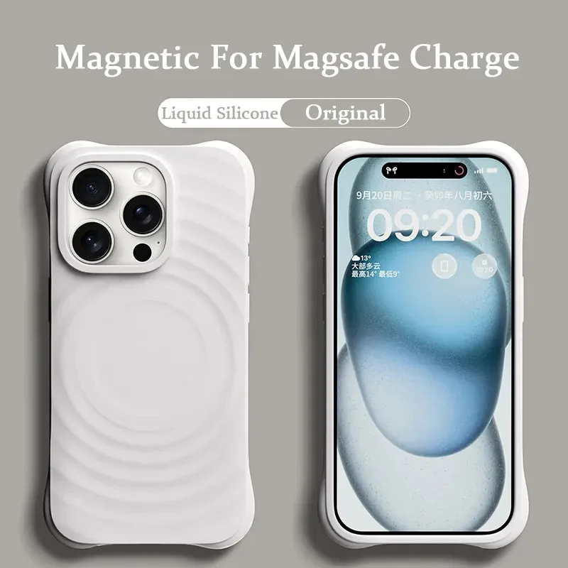 Cute 3D Water Ripple Liquid Silicone For Magsafe Wireless Charge Magnetic Case for iPhone 15 14 Plus 13 12 11 Pro Max Soft Cover