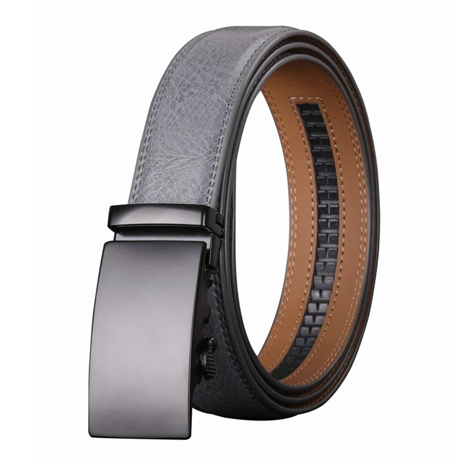 Grey Automatic Buckle Belts For Men Luxury Designer Brand Genuine Leather Belt Male Casual Formal Dress Belt High Quality B281