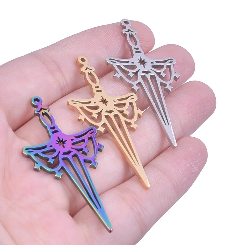 10pcs Stainless Steel Mini Cross Knight Sword Charms For Jewelry Making Weapons Dagger Pendant DIY Handmade Jewelry Accessories