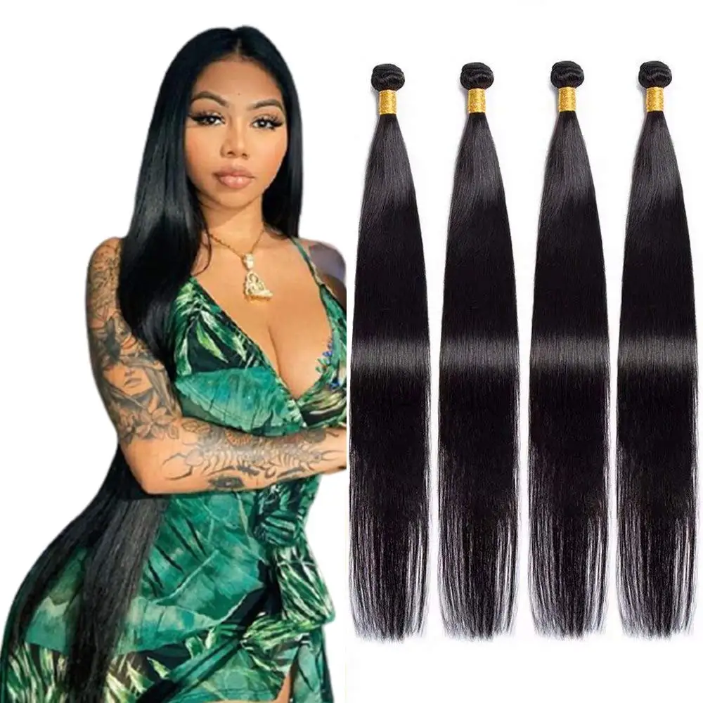 

Straight Human Hair Bundles 100% Indian Raw Hair 1/3/4 Bundles Natural Black Soft & Tangle-Free Human Hair Extensions For Women