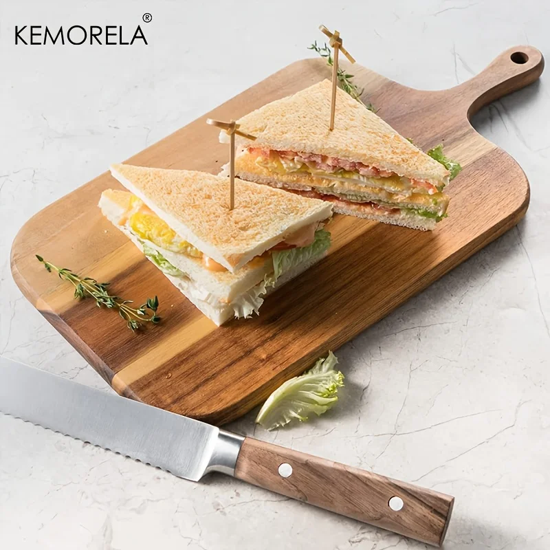 Acacia Wood Cutting Board with Handle - for Cheese Bread Butcher Block for Restaurant Kitchen & Home Use Two Sizes Available