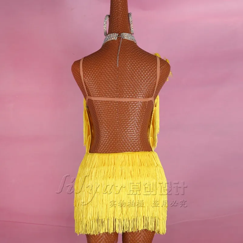 Vestido de baile latino de competición, falda de Salsa, disfraces de Pole Dancing, falda de actuación, borla, personalizado para adultos y niños,