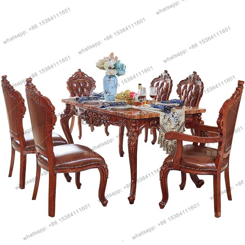 

American retro luxury marble long table dining table and chair combination restaurant square dining table