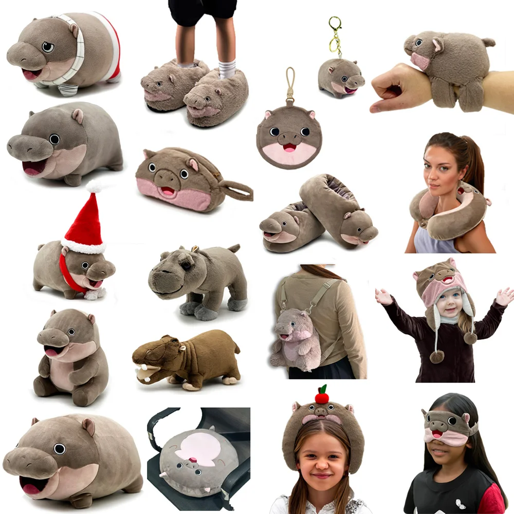 Moo deng hippo thai internet celebrity hippopotamus plush peripheral products, neck pillows, coin purse,headband, fun plush gift