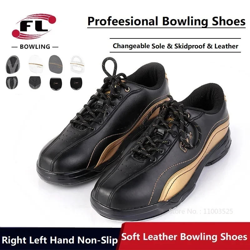 Men Women Bowling Shoes Professional Changeable Sole Sports Shoes Unisex Right Left Hand Non-slip Bowling Sneaker Size 38-46