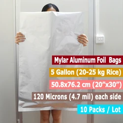 10 Packs 5 Gallon Mylar Bags Resealable Aluminum Foil Bags For Long Term Food Storage Food Grade and Light Proof (20’’x30'')