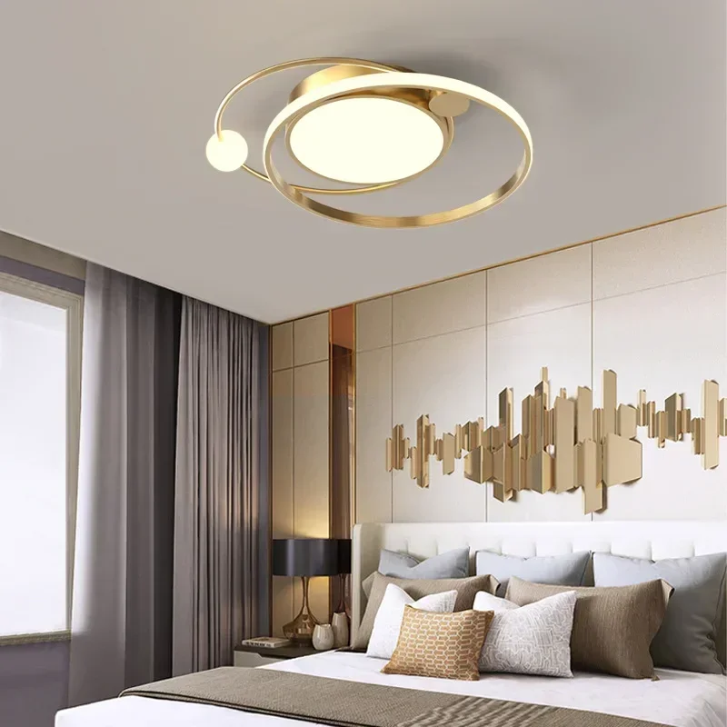 Gold Modern Led Ceiling Light Nordic Round Lighting Fixture Living Bedroom Restaurant Kitchen Reading Indoor Decor Planet Lamps
