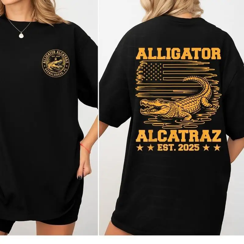 

"Alligator Alcatraz T-shirt American Flag Graphic Vintage Tee Unisex Casual Streetwear for Florida Outdoors Lovers"