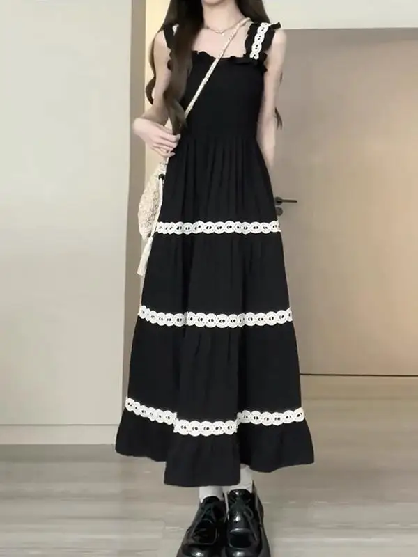 

Bla Hepburn Sle Square Collar plus Size Dr Women Summer Slimming Belly Covering Long Dr French Sle Loose Fit High...