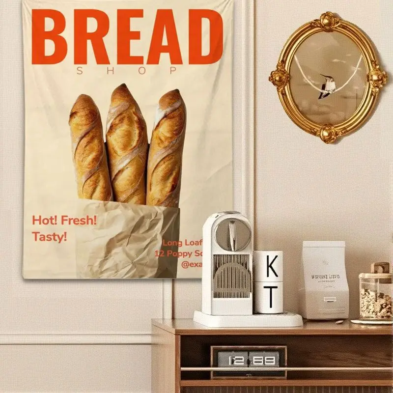 VIKAMA Vintage Bakery Tapestry Baguette Poster Wall Hanging Kitchen Food Decor Aesthetic Room Decor Polyester Backdrop