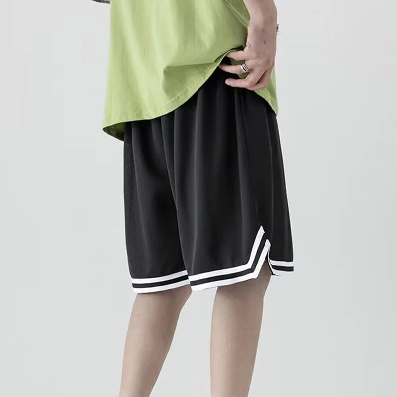 

Men's Baskeall orts Ice Silk Casual Pants Five-Quarter Length Qui Dry Loose Fit Summer Faionable Teenage Polyester Fiber