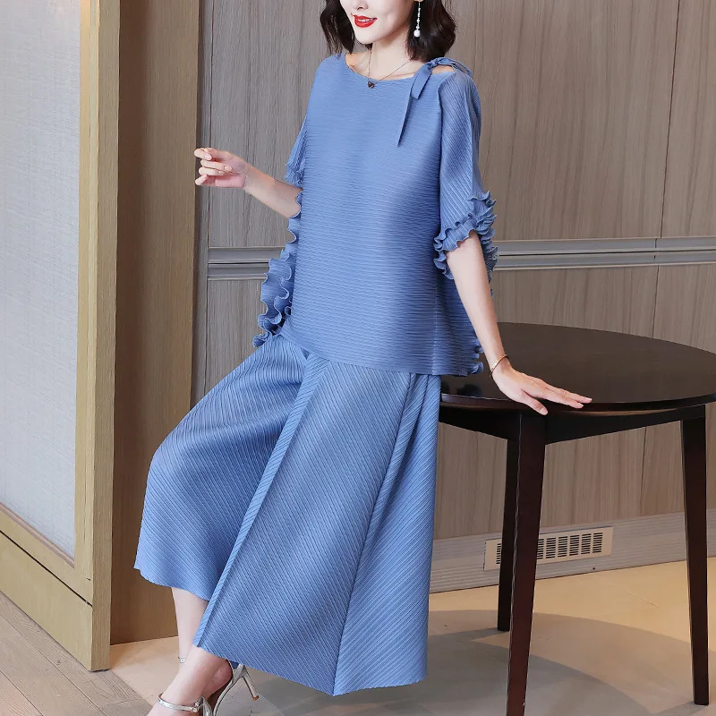 2024 Miyake Pleated Women'S Fashion Set Design Sense Niche Spring Wear New Loose Women'S Casual Two-Piece Set