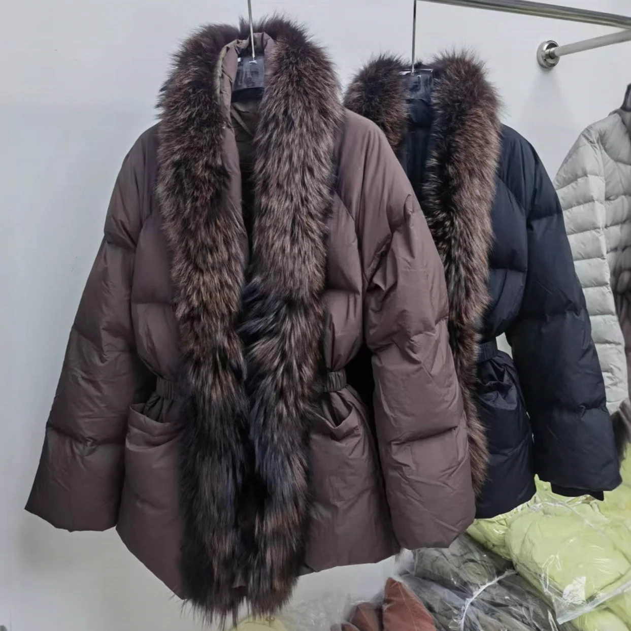 Large Natural Silver Fox Fur 2025 New Winter Puffer Jacket Women 90% White Duck Down Coat Female Thick Parkas Waterproof