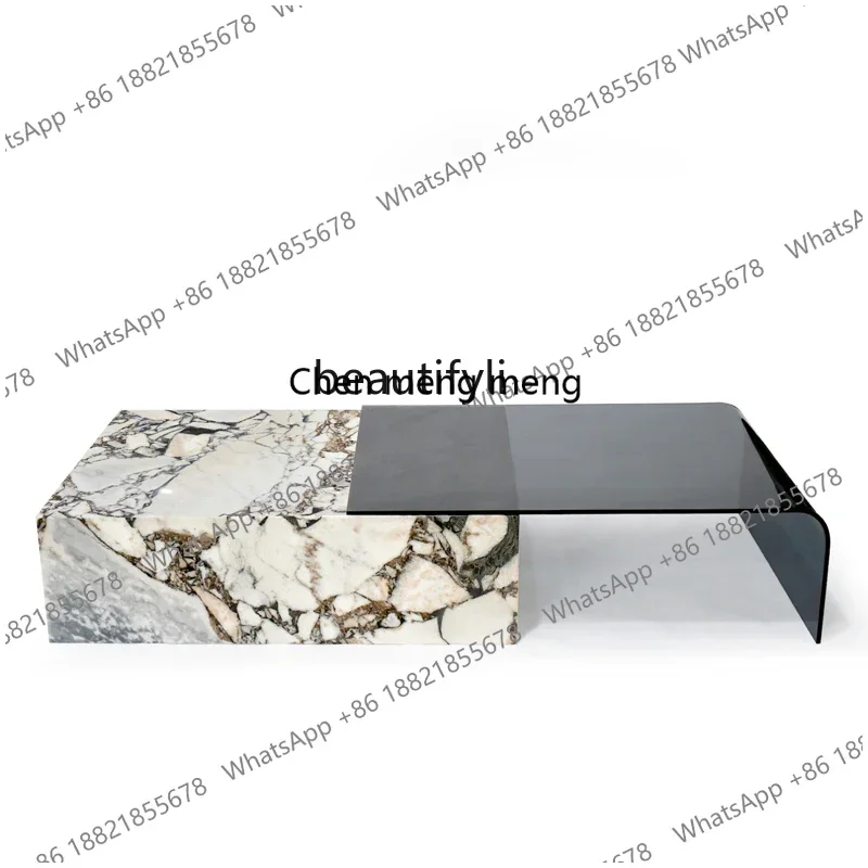 zS173Italian marble coffee table living room household telescopic tempered glass tea table