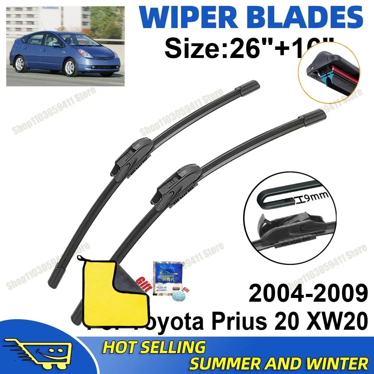 

2PCS Wiper Blades Set Kit For Toyota Prius 20 XW20 2004-2009 Front Rear Wiper Blades Set Windshield Windscreen Car Accessories