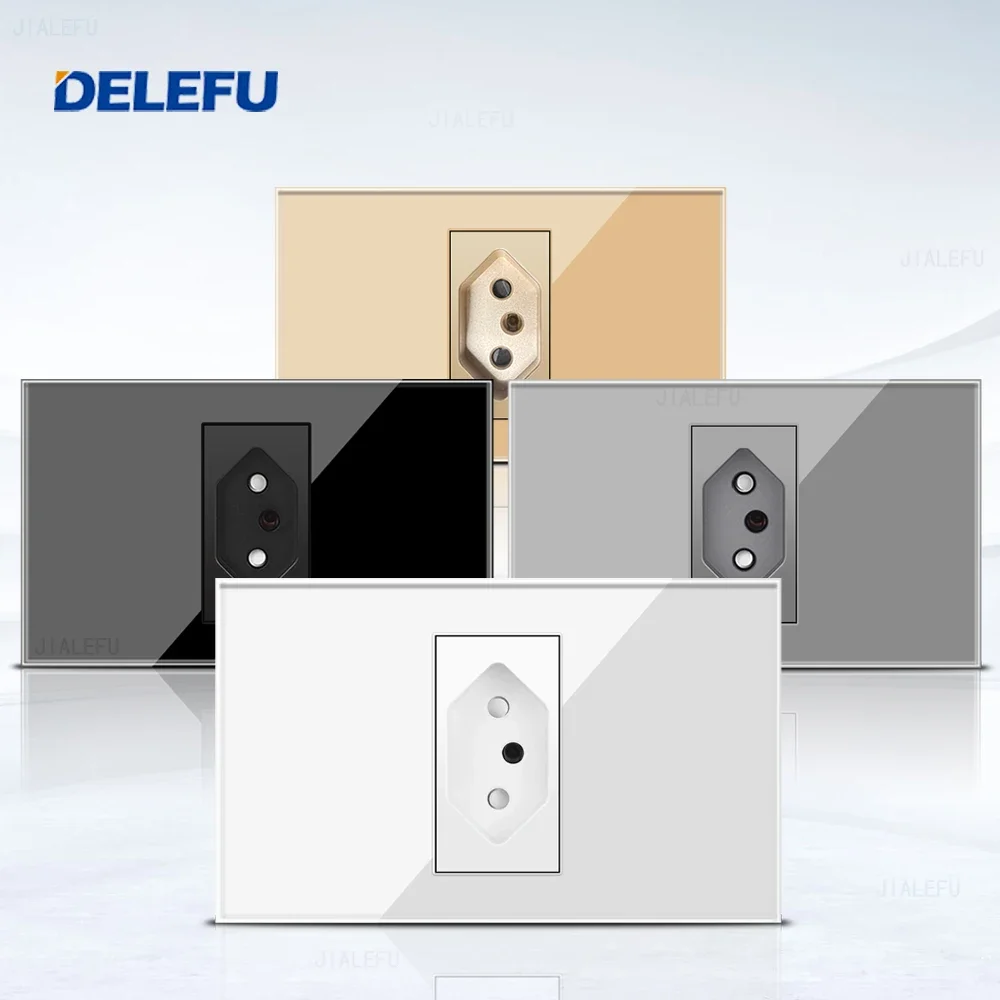 DELEFU Tempered Glass Panel Brazilian Standard Socket Black White Gray Gold 10A 20A Brazil Electronic Single Outlet