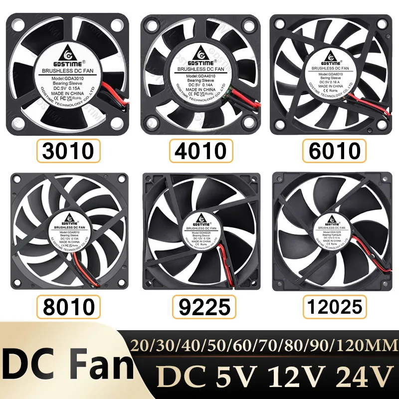 

GDSTIME 120MM 80MM DC 24V 12V 5V Radial Fan Sleeve 3D Printer Cooling Fan 2PIN PC Case Fan 30MM 60MM Various Sizes CPU Cooler
