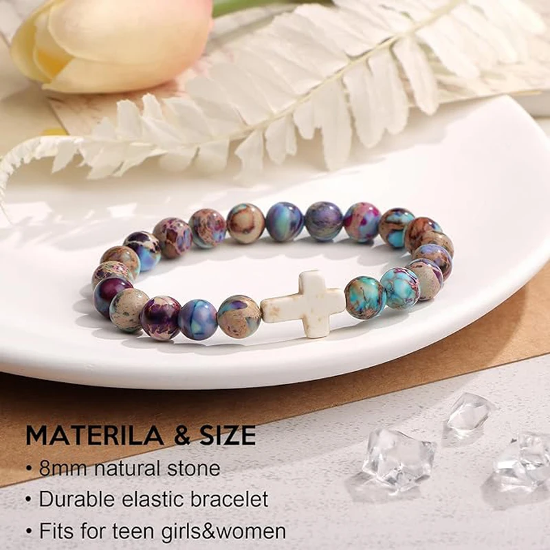 Cross Bracelet for Women Christian Gifts Colorful Imperial Stone Catholic Religious Jewelry Mothers Day Birthday Christmas Gift image 3