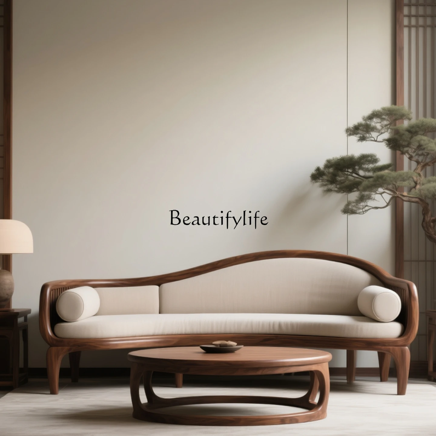 

North American black walnut three-person sofa modern minimalist new Chinese solid wood sofa