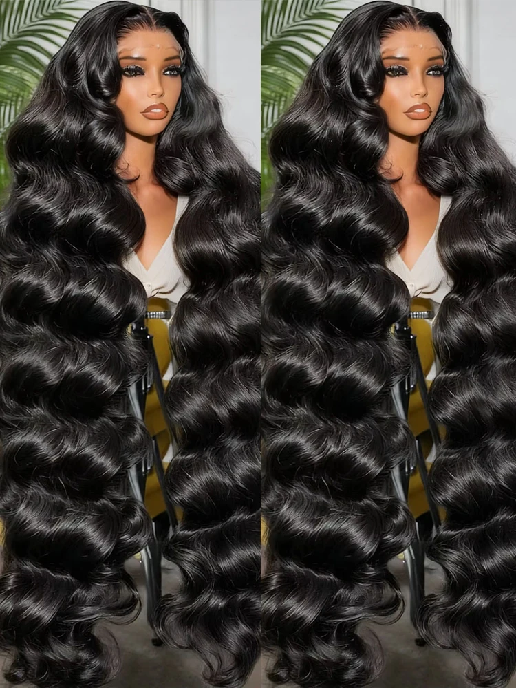 40 46 بوصة 13x6 HD الدانتيل شعر مستعار أمامي موجة عميقة البرازيلي الشعر البشري 300% الكثافة قبل قطعها 13x4 الدانتيل الشفاف للنساء السود #1