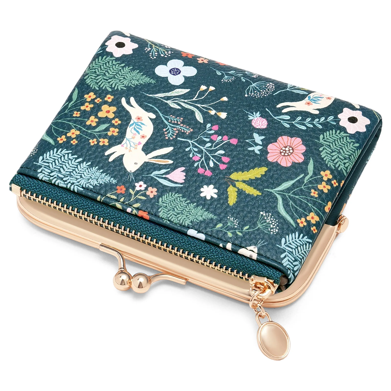 Western RFID Blocking Lychee Pattern PU Leather Cartoon Embossed Short Women Wallet Large Capacity Coin Clutch Bag for Ladies