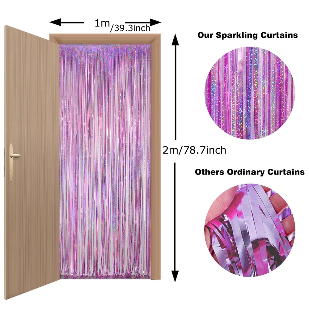 2Packs Shiny Metallic Tinsel Foil Fringe Curtains Glitter Metallic Tinsel Backdrop Birthday Baby Shower Wedding Party Decoration view 5