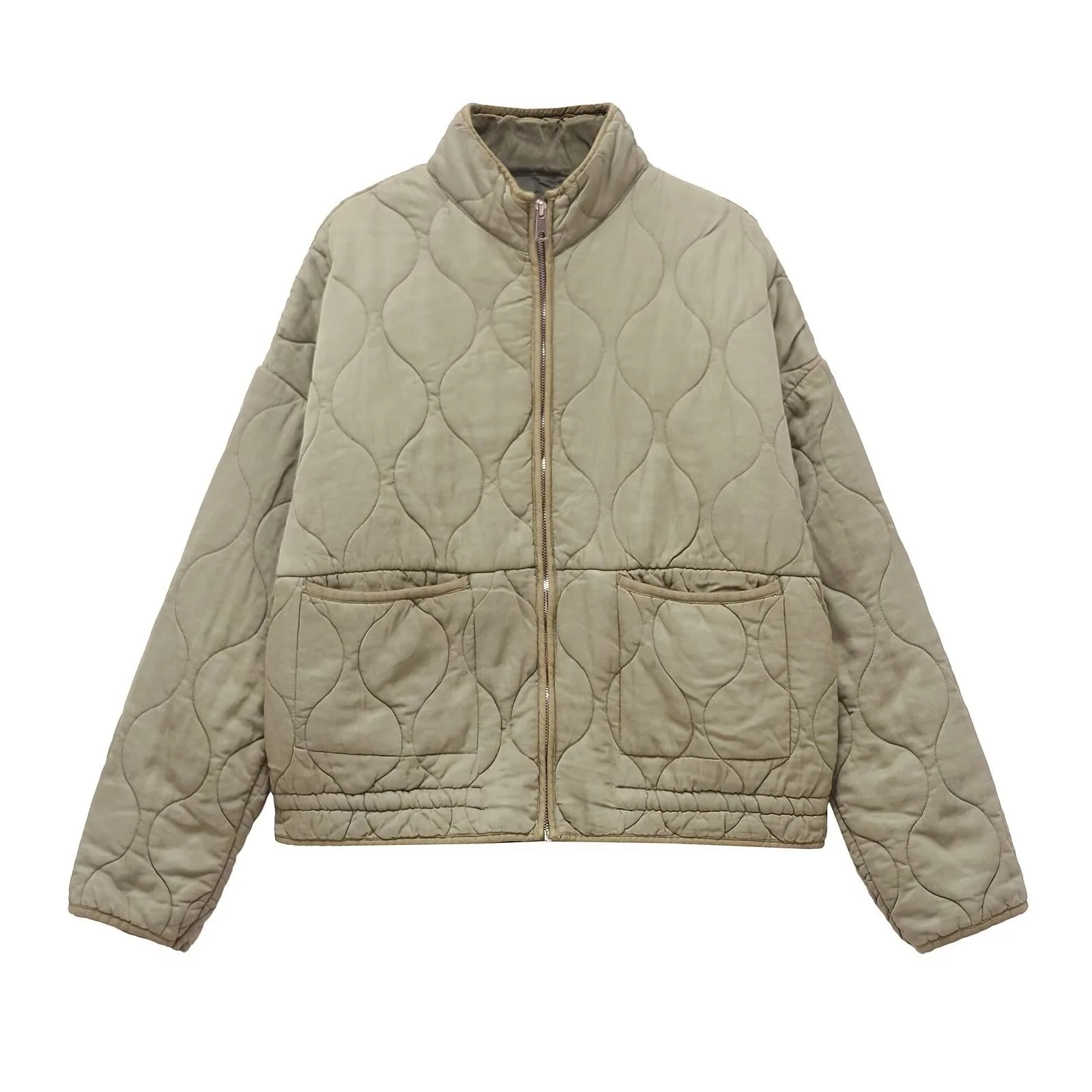 

Autumn Women Quilted Cotton Jacket Autumn Stand Collar Argyle Thicken Coat American Casual Fashion Female Commute Jackets