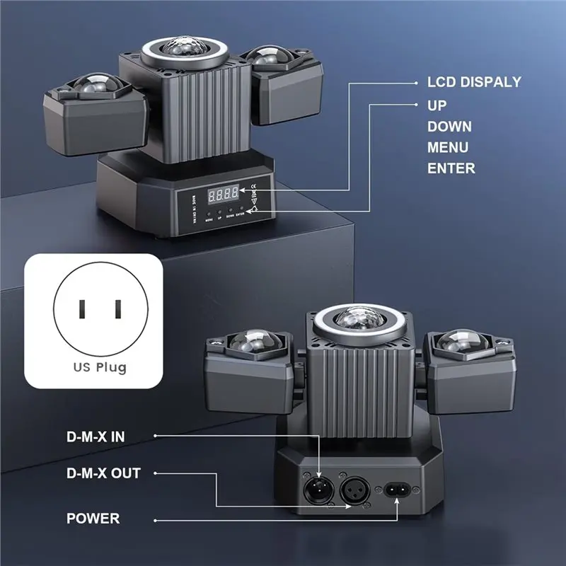 A59Z-DMX512 For DJ Party Church Wedding Theater 50W LED Moving Head Lights 4-In-1 Stage Light Starry Effect, US Plug