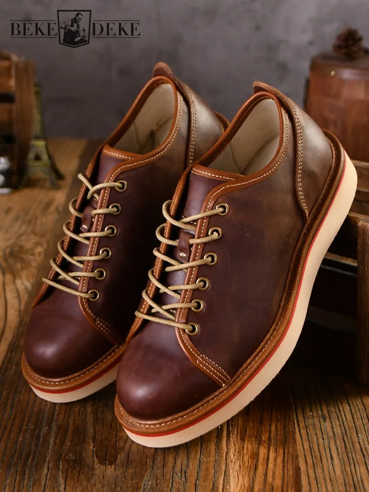 Vintage Mannen Ronde Neus Werkschoenen Lente Engeland Stijl Lace Up Hoge Kwaliteit Lederen Formele Schoenen Hoge Straat Skateboarden Schoenen