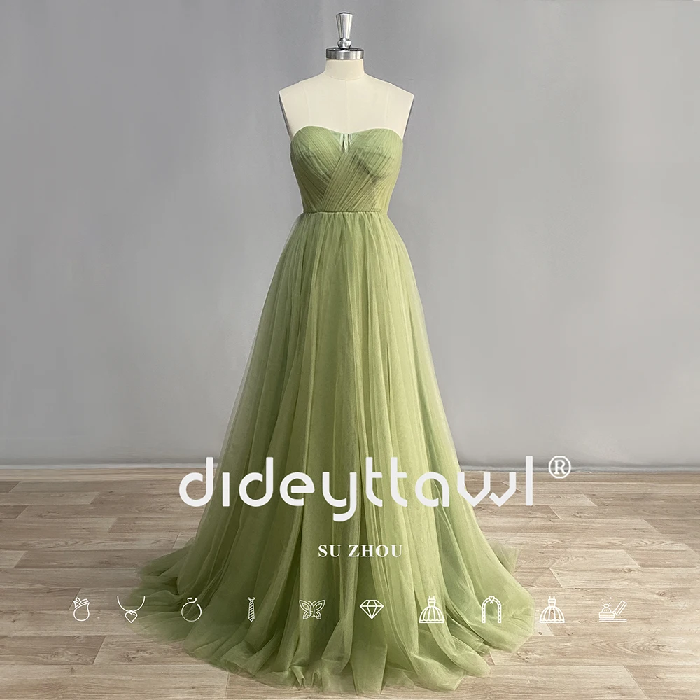 DIDEYTTAWL-Vestido de festa feminino verde sábio, capa de lantejoulas destacável, vestido de baile, vestido sem alças, querida, linha A