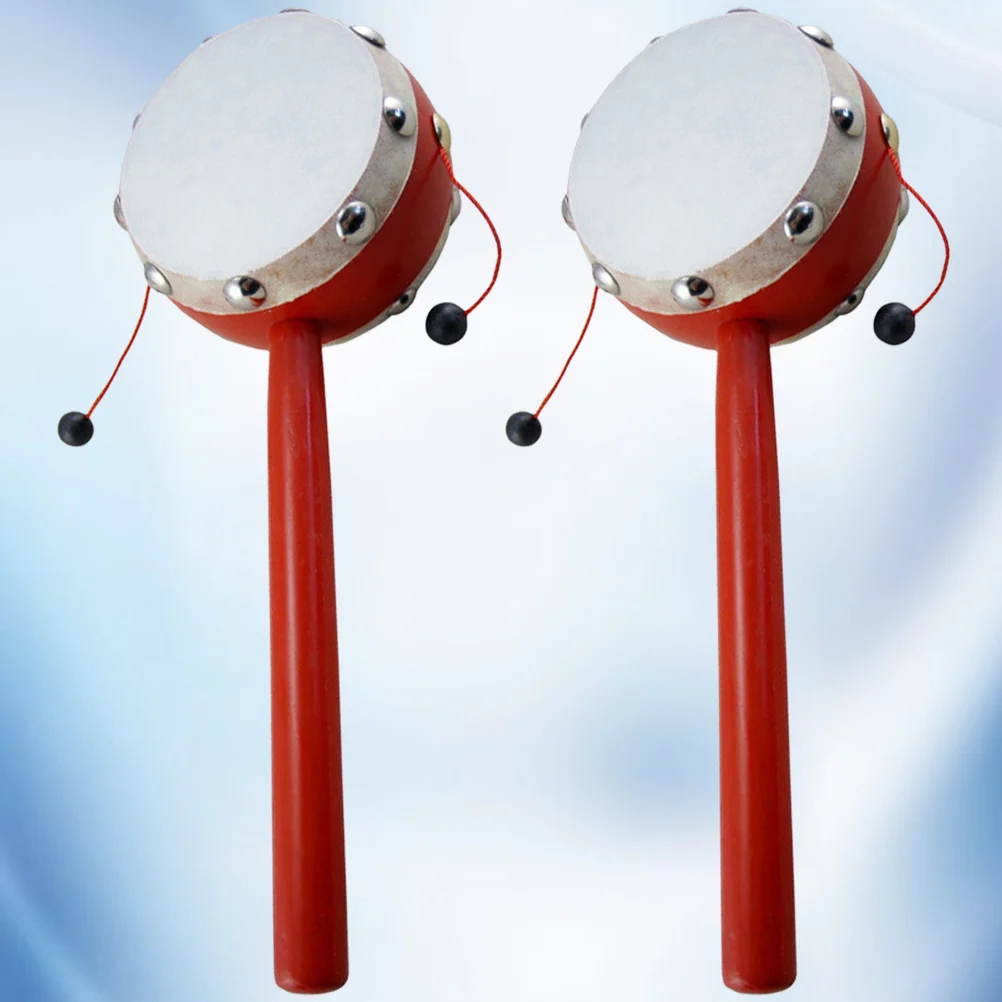 

2pcs Creative Drum Two-sided Sheepskin Hand Bell Wooden Funny -drum for Kids Baby Infant (7cm Sheepskin