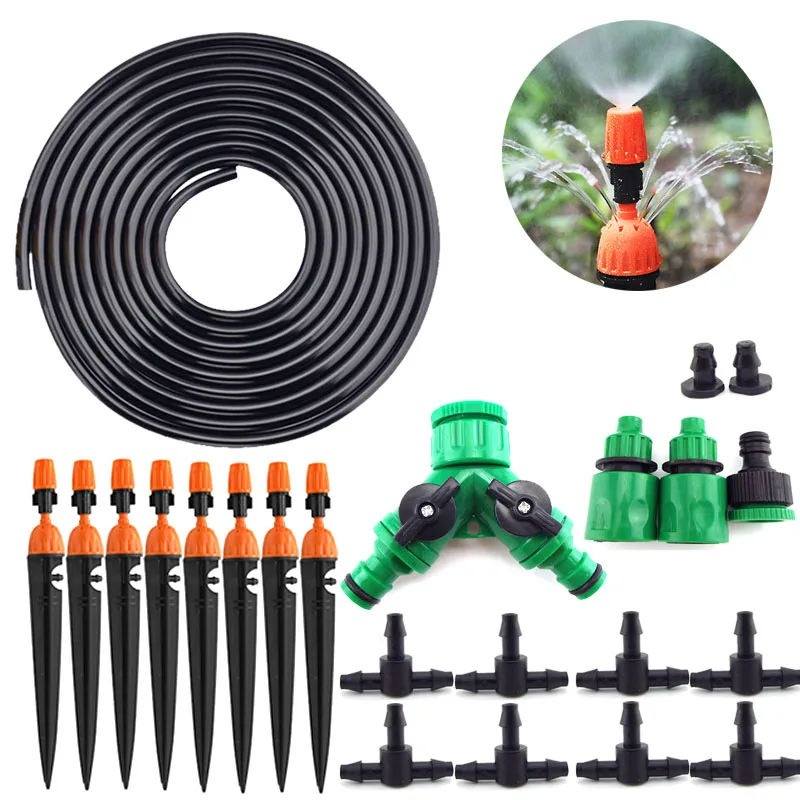 

5-30M 2 way Micro stand Drip Irrigation Garden Watering set System Adjustable Automatic Kits Spray Cooling Potted Lawn Yard Tap