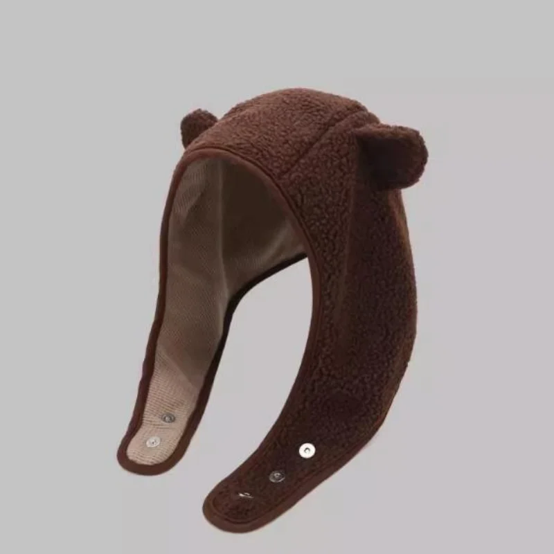 Y2K Korean Cute Bear Helmet Polar Magnetic Buckle European and American Hat Autumn and Winter Ear Protection Bomber Hat