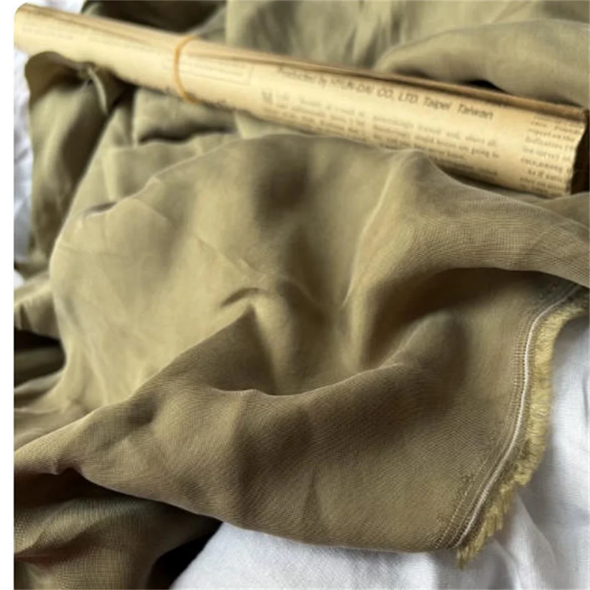 Heavy weight Japanese design fabric, copper ammonia silk sand washed khaki green fabric,  skirt pants noble dress shirt fabric.