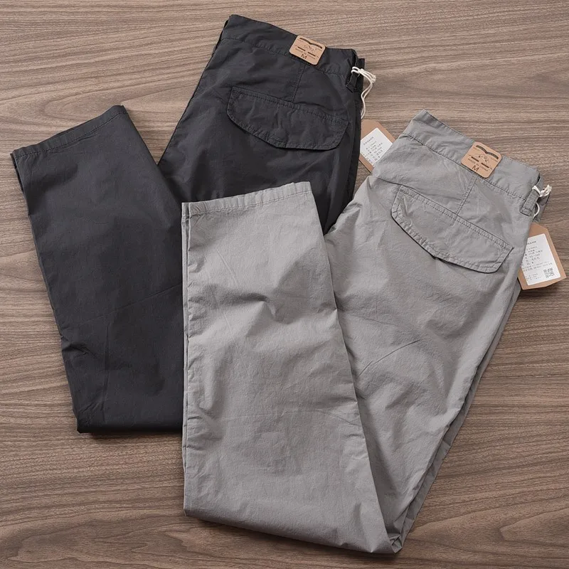 

Lightweight Pure Cotton Straight Leg Work Trousers Men's Versatile Breathable Outdoor Construction Pants Nine Points