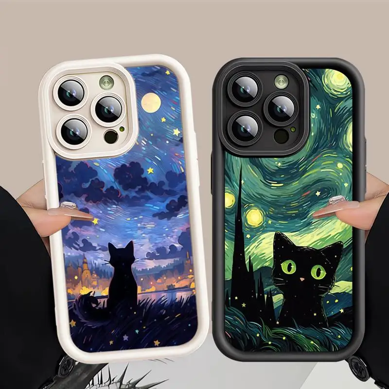 Custodia per telefono Van Gogh Art Cute Kitty per Samsung Galaxy A15 4G A53 A25 A54 A73 A55 A72 A73 A52 A54 A52s A51 5G Capa Soft Cover