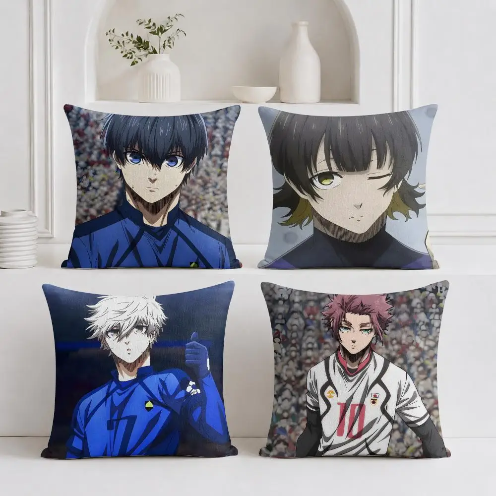 B-Blue L-Lock Isagi Yoichi Cushion Cover Plush Fabric Soft Double-Sided Printed Sofa Warm Winter Home Gift Pillow Cover