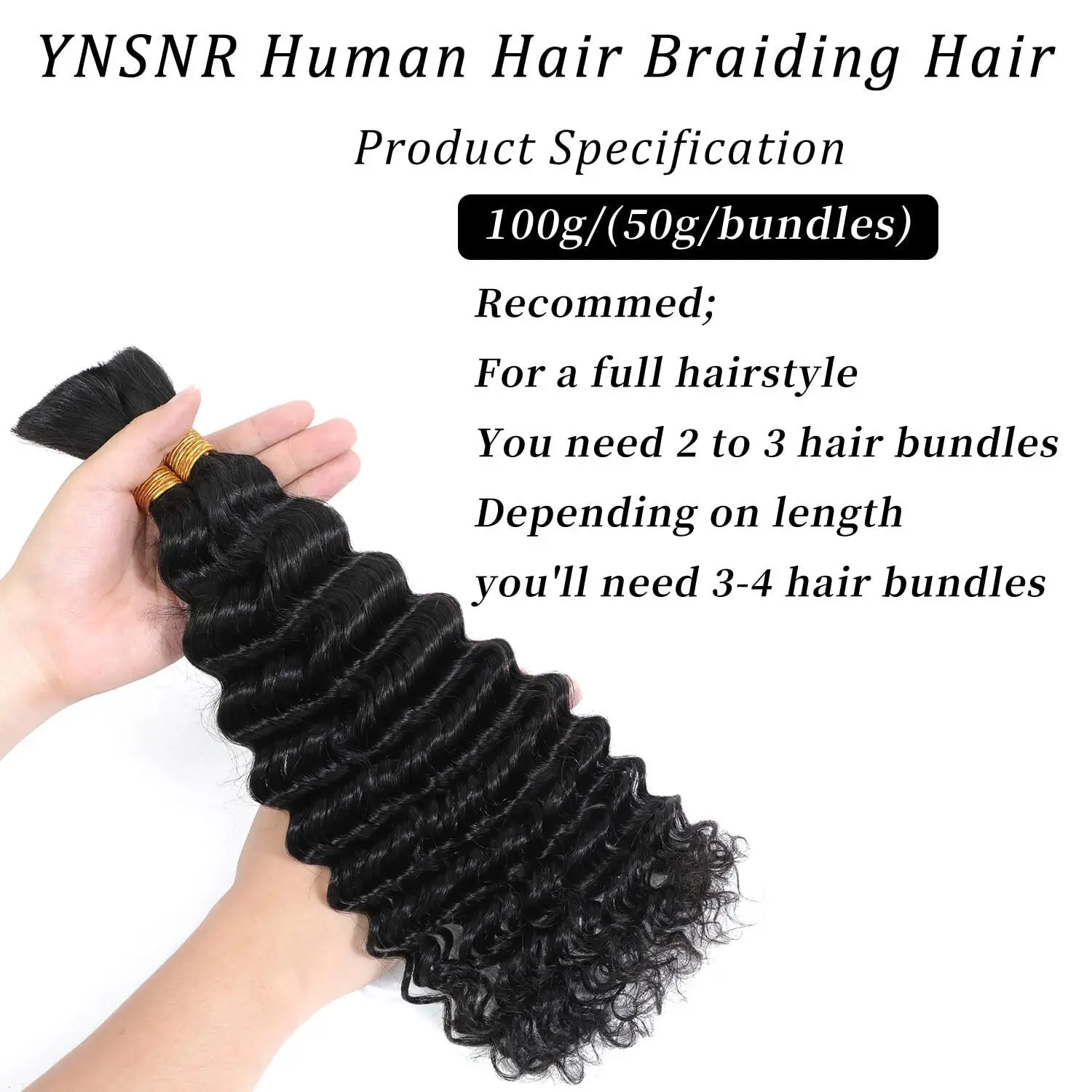 V Beauty 18 Inch Deep Wave Human Hair Braiding Hair for Women Bulk Hair Extensions 100g/pack 2 Bundles 10A Boho Braids Bulk Bair