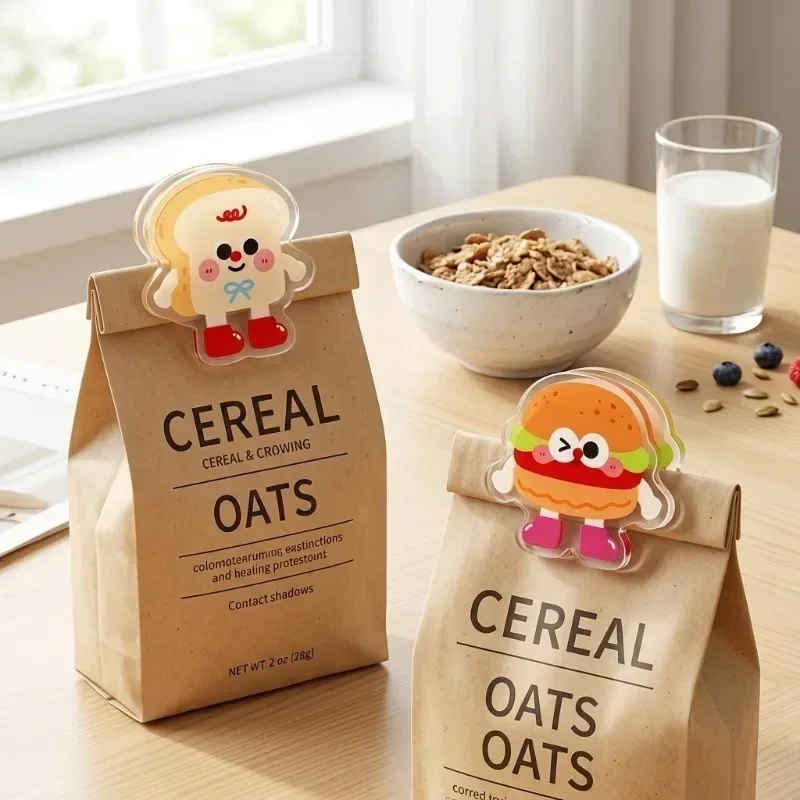 6Pcs Cute Fast Food Bag Clips, Cartoon Acrylic Sealing Clips, Hamburger Milk Tea Cookie Donut Toast Fries Food Sealer Clips
