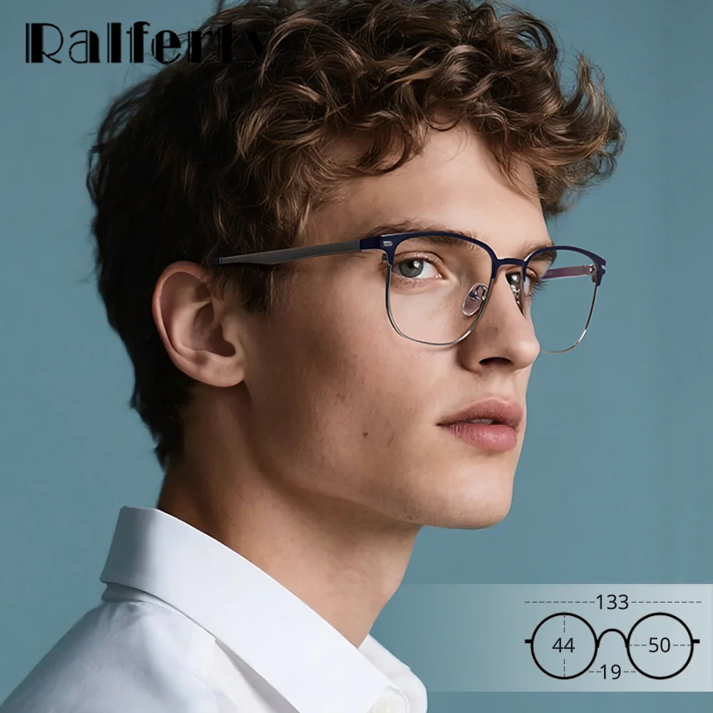 

Дизайнерская металлическая оправа для очков Ralferty для мужчин, высококачественная оправа для очков с защитой от синего света и заклепками, только роскошная оптическая оправа 50 19