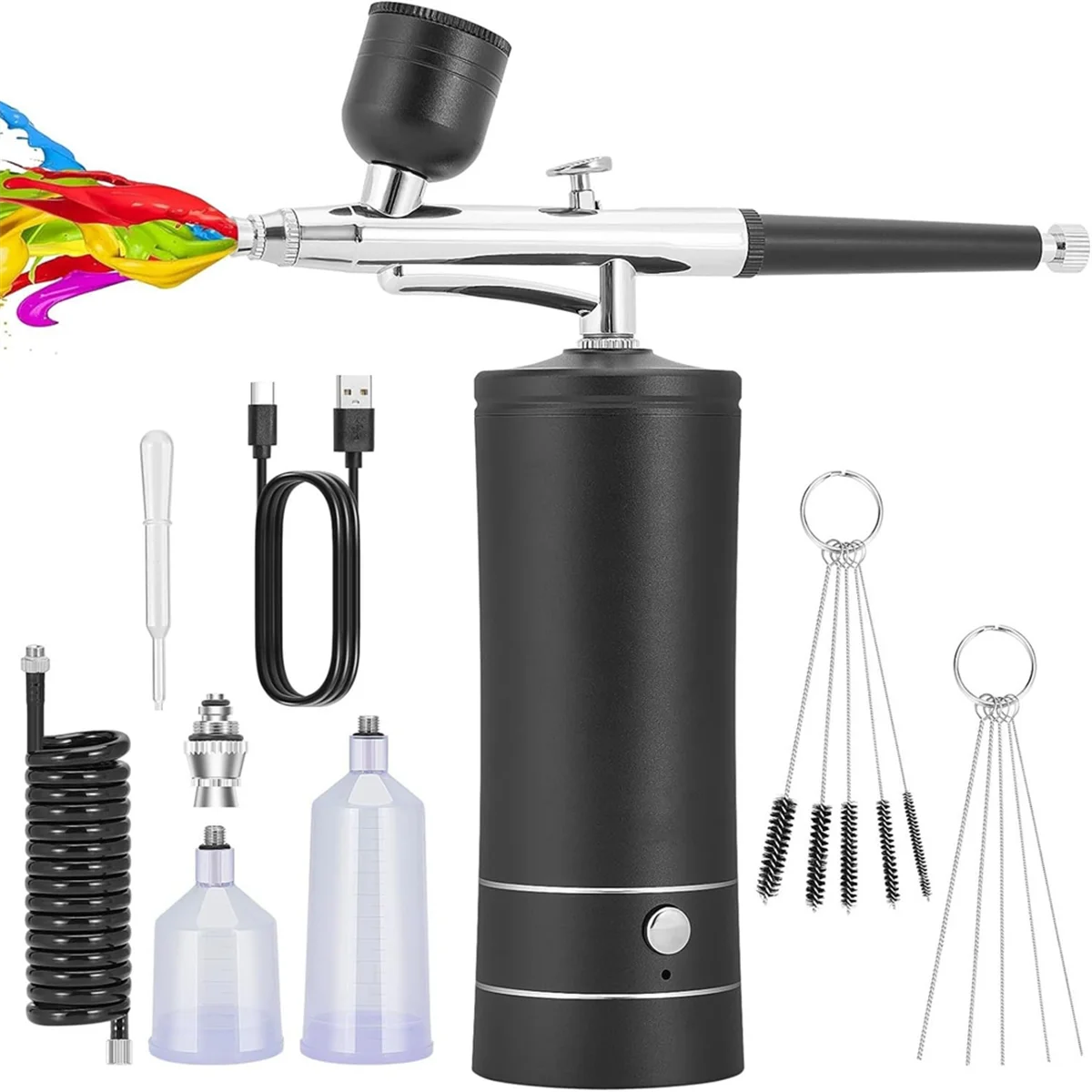 KIT de aerógrafo Juego de aerógrafo con compresor recargable inalámbrico, maneja automáticamente la pintura de modelos, uñas, maquillaje B