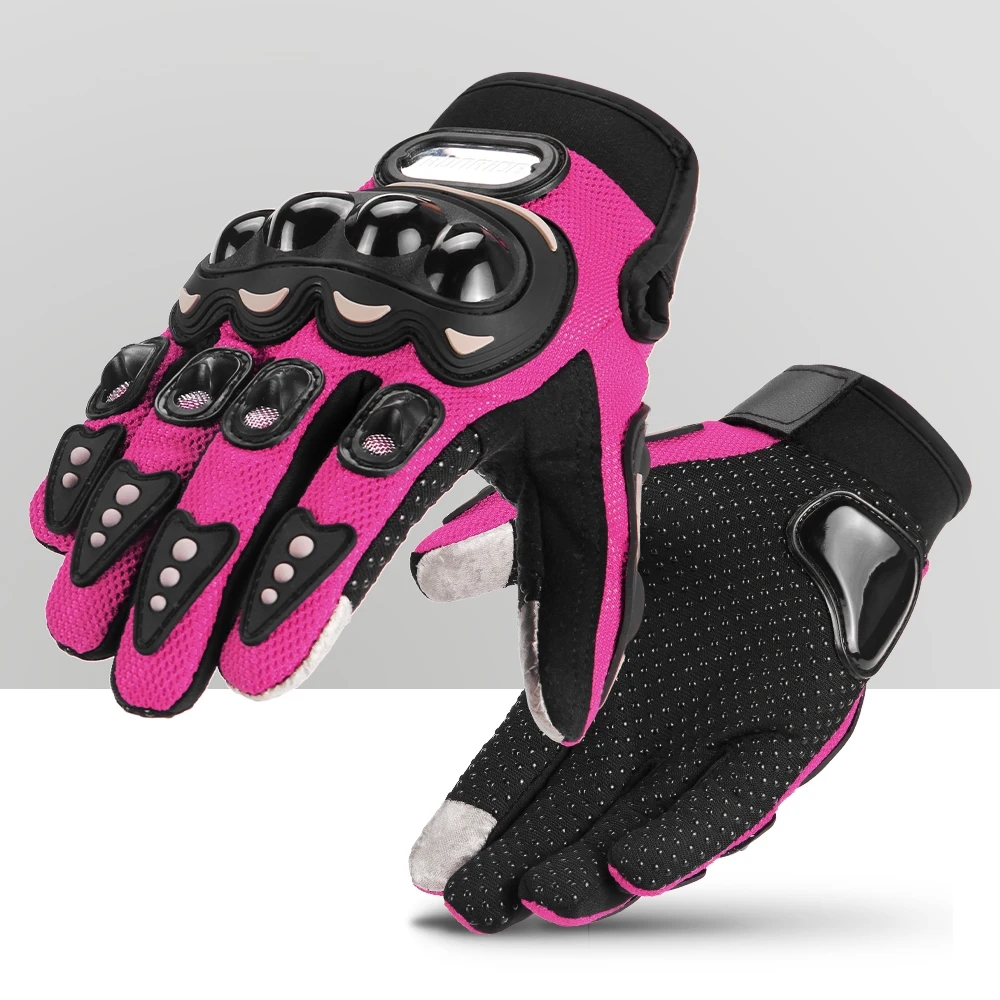 Motorcycle Glove Men Women Touch Screen Summer Cycling Racing Full Finger Motorbike Bicycle Motocross Pink Gloves