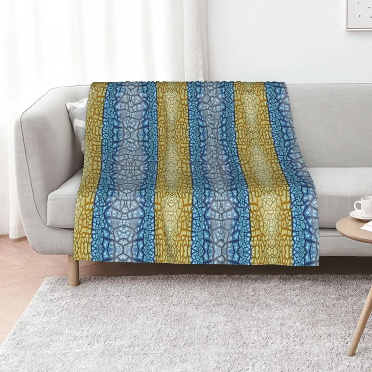 Peeling Paint Tribal Mandala-style Mosaic Pattern - Yellow Blue Jade- Vicki Hadfield Throw Blanket
